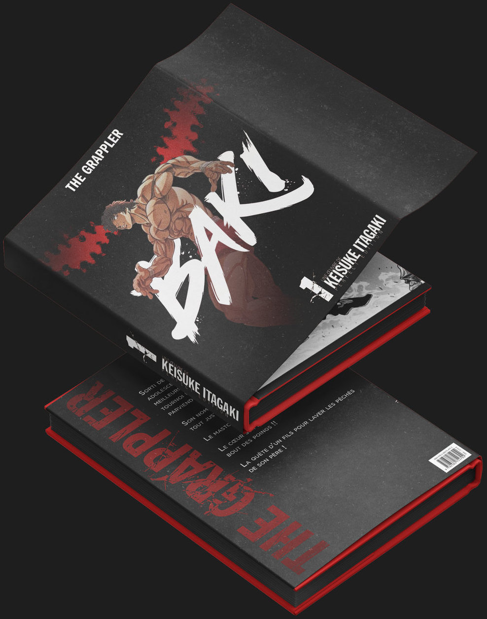 Le manga relié avec sa jaquette, tranche rouge, en perspective
