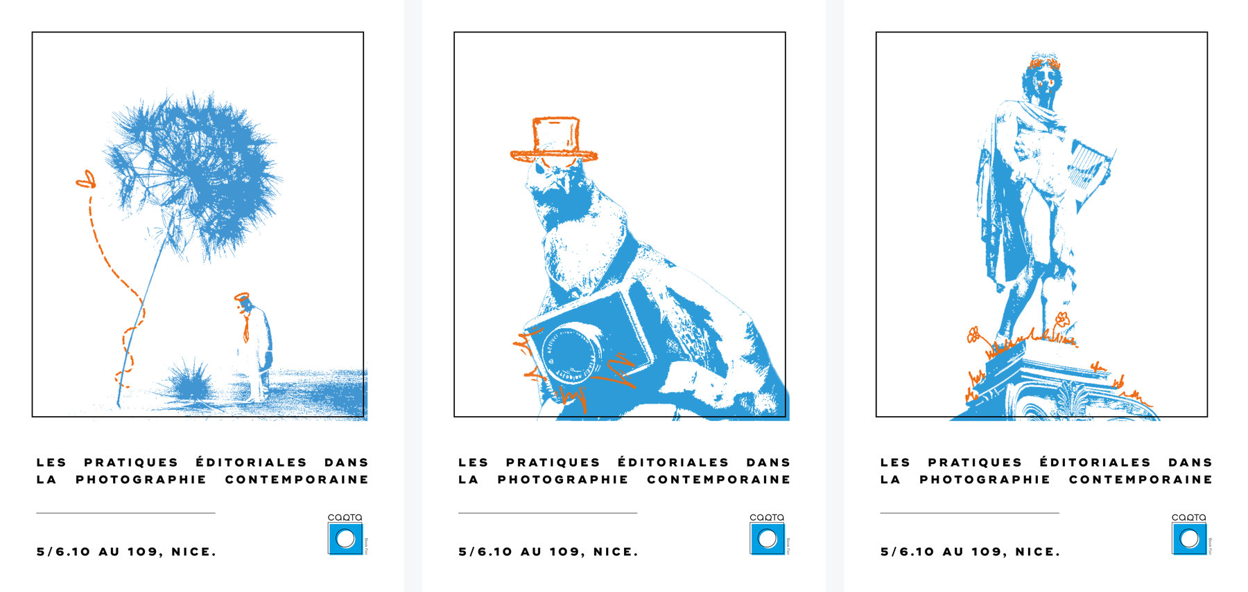 Les trois affiches à plat, côte à côte
