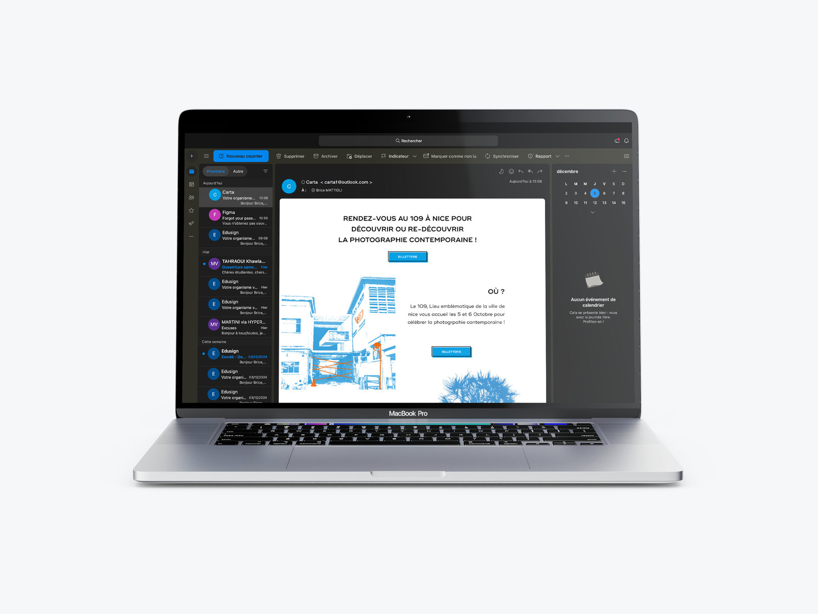 Un ordinateur portable affiche la newsletter Carta dans une messagerie