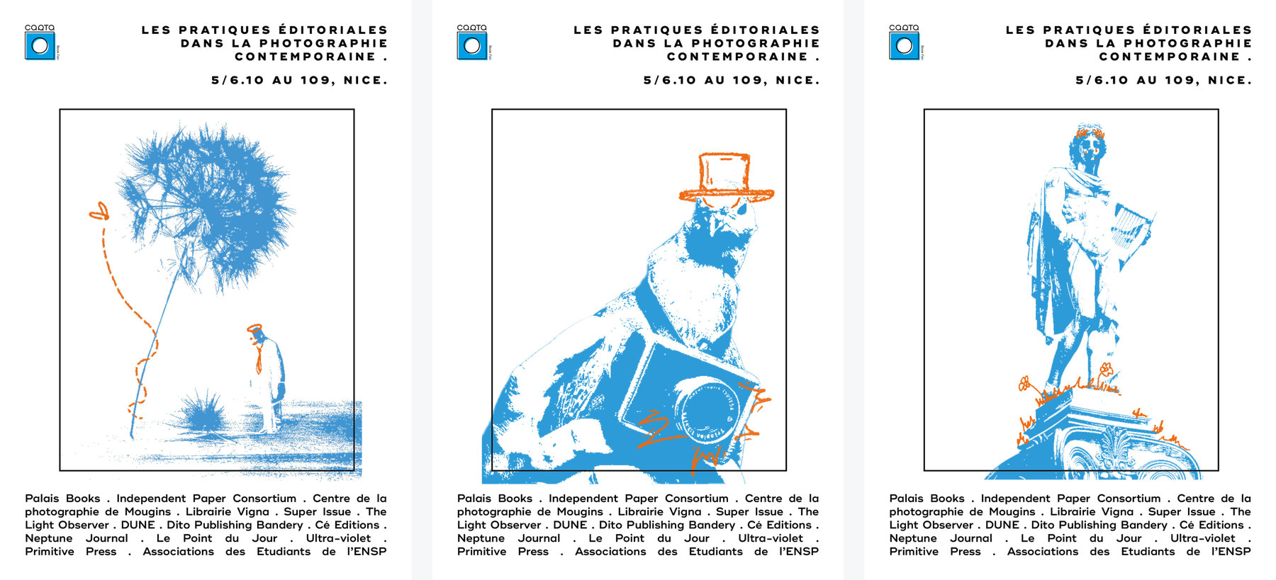 Les trois flyers à plat, côte à côte