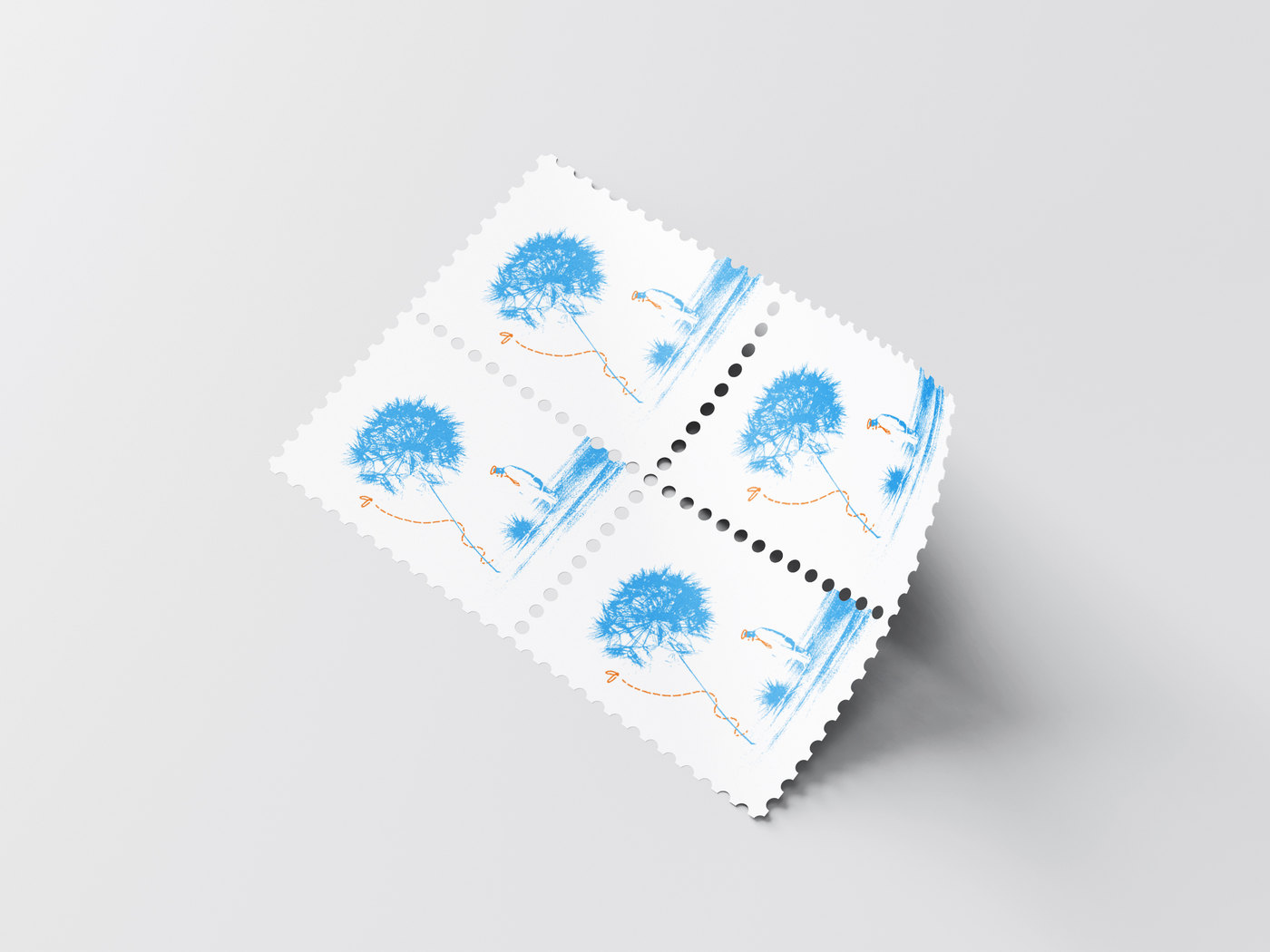 Planche de timbres illustrés en cyan