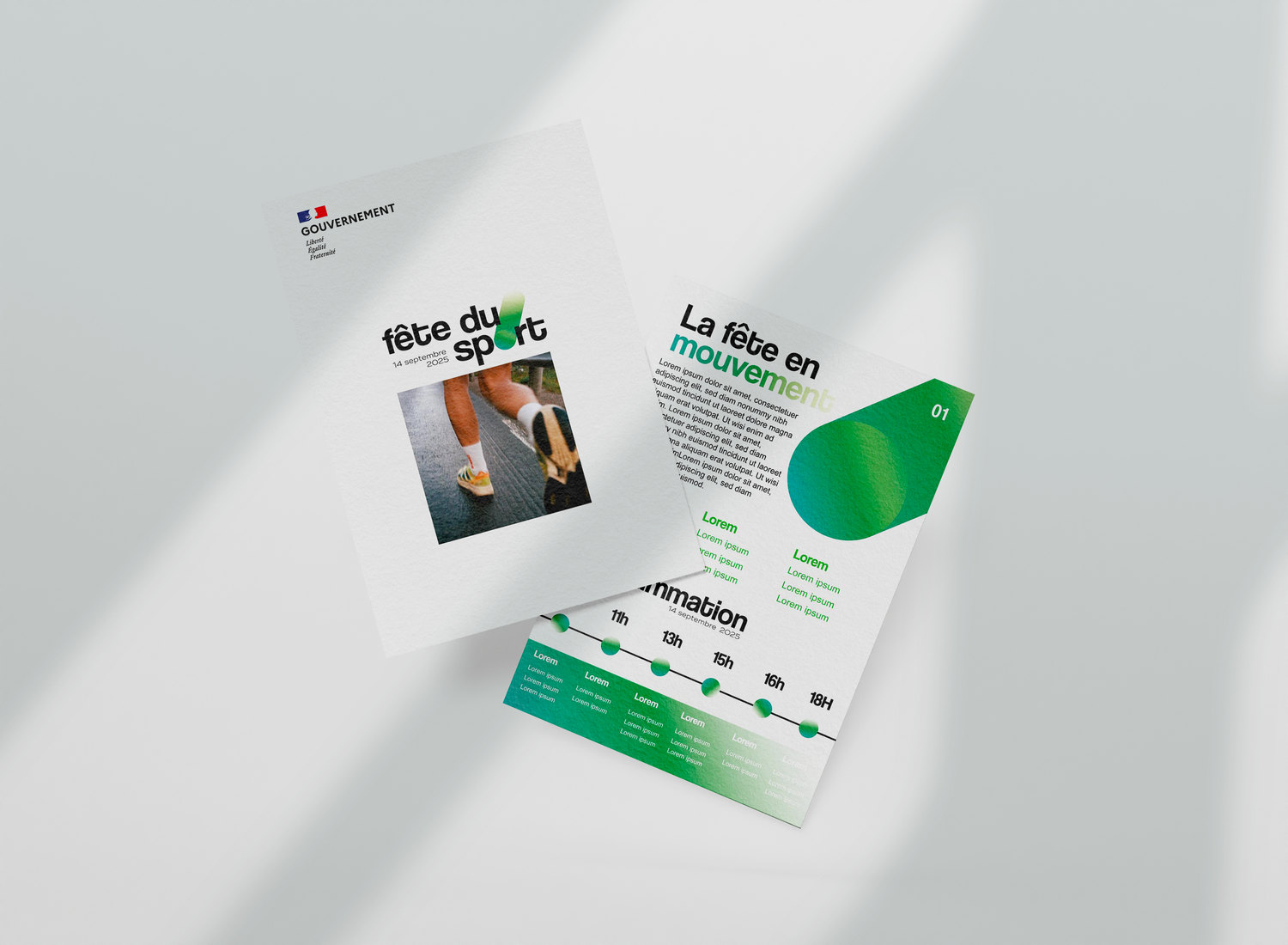 Flyer recto verso : « La fête en mouvement », une photo de coureur, le programme