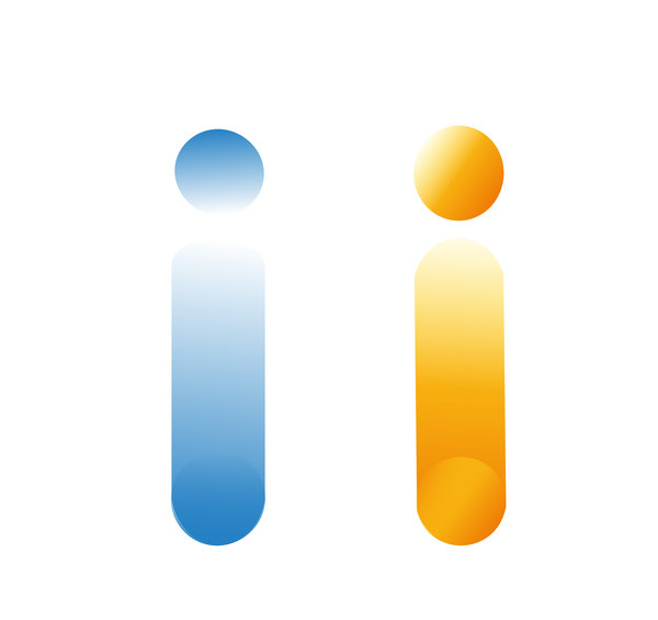 Pictogramme : deux i, bleu et orange
