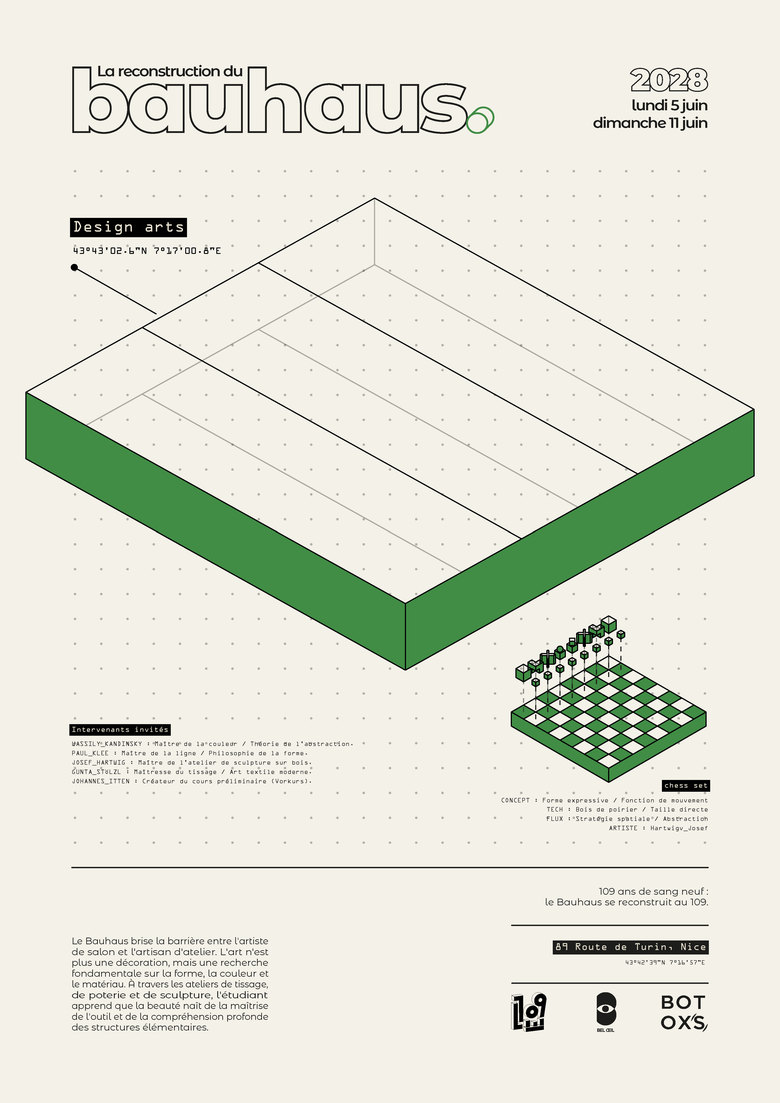 L’affiche Arts : la zone verte du 109 et le jeu d’échecs de Hartwig en isométrie