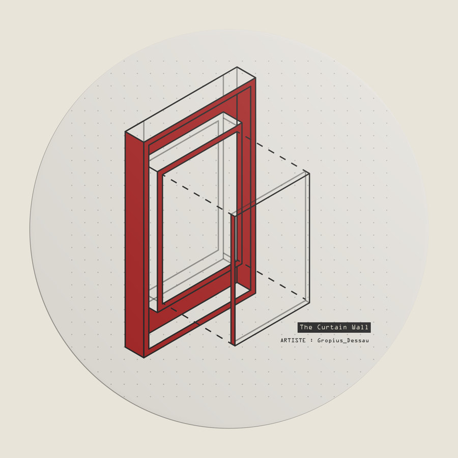 Sticker rond : le Curtain Wall rouge en isométrie