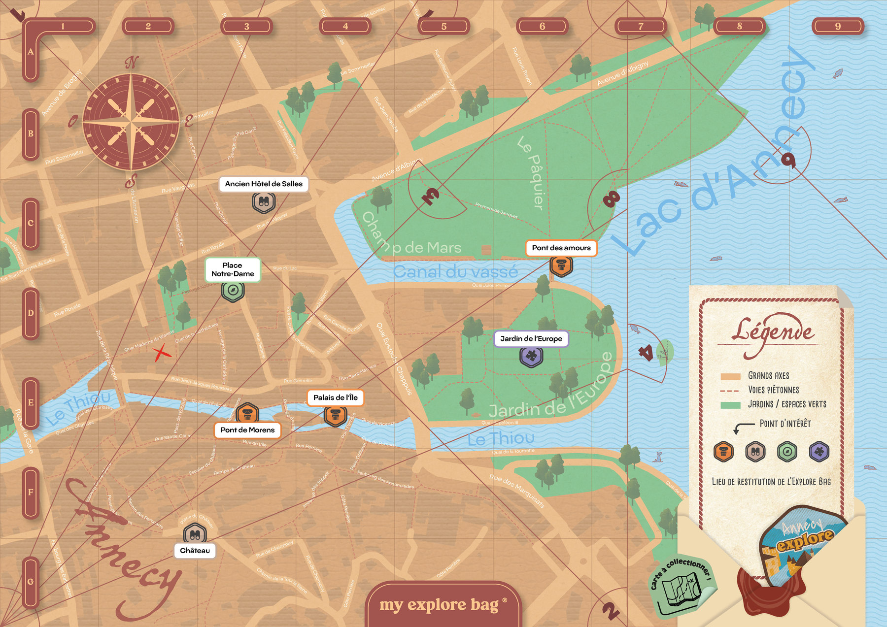 La carte illustrée d’Annecy, à plat