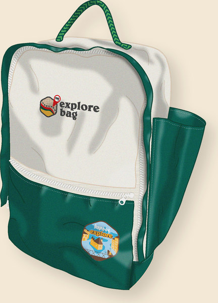 Le sac vert et blanc, badge Annecy