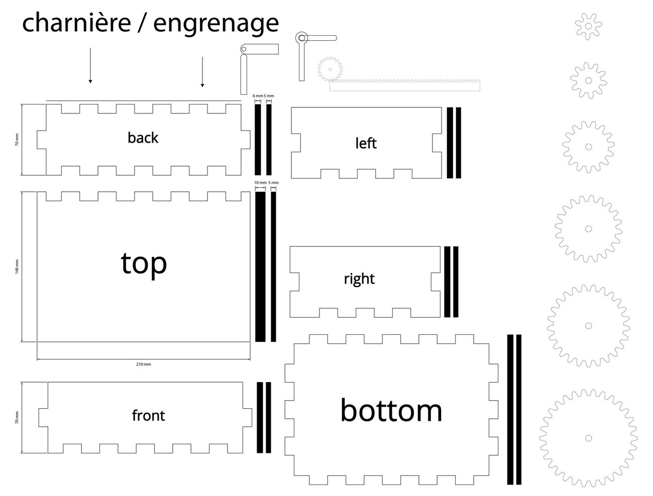 Plan de découpe de la boîte à plat