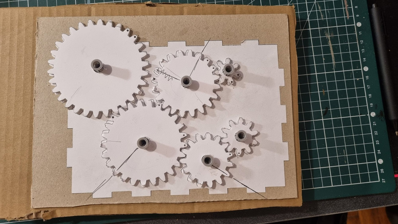 Prototype en carton blanc sur un tapis de coupe
