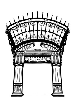 Illustration au trait de l’entrée de l’Alcazar