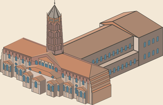 Illustration isométrique de la basilique Saint-Sernin