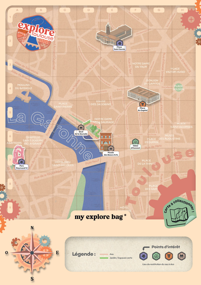 La carte illustrée de Toulouse : la Garonne et les points d’intérêt