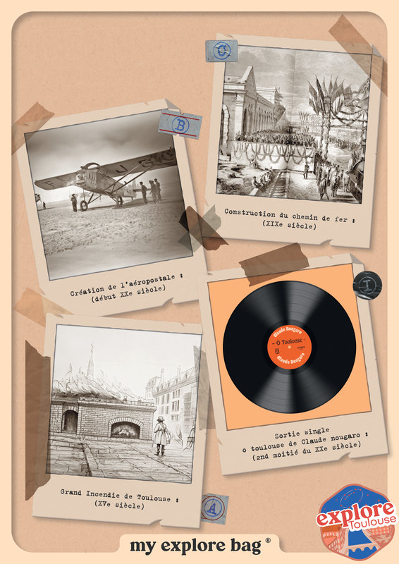 Fiche de polaroïds : Aéropostale, chemin de fer, Grand incendie, Claude Nougaro