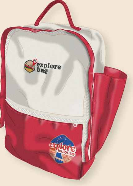 Le sac rouge rosé et son badge Toulouse