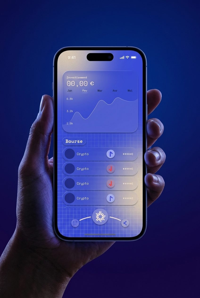 Une main tient un téléphone affichant la page bourse de Nova